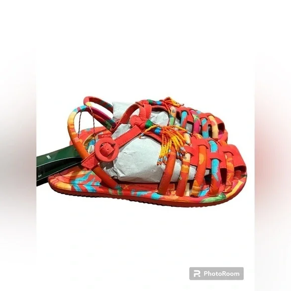 Farm Rio Tropical Beaded Tube Strap Sandals Size 9 - Picture 2 of 7